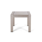 4-Piece Aluminum Sofa Set Silver with Khaki Cushions 1 Sofa 1 Ottoman 2 Tables