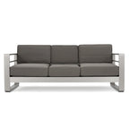 4-Piece Aluminum Sofa Set Silver with Khaki Cushions 1 Sofa 1 Ottoman 2 Tables