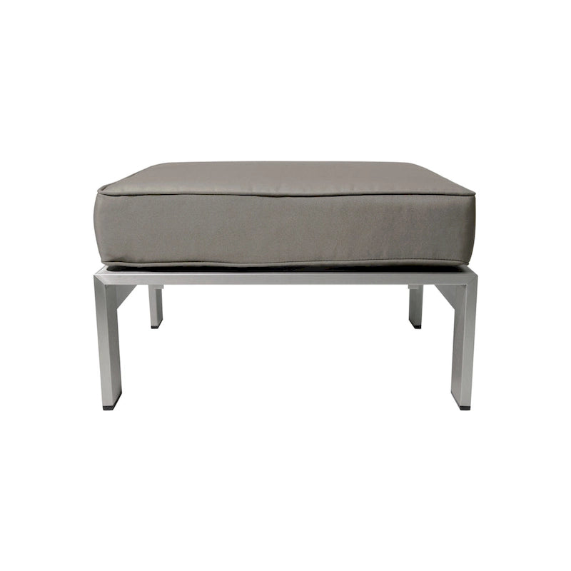 4-Piece Aluminum Sofa Set Silver with Khaki Cushions 1 Sofa 1 Ottoman 2 Tables