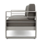 4-Piece Aluminum Sofa Set Silver with Khaki Cushions 1 Sofa 1 Ottoman 2 Tables