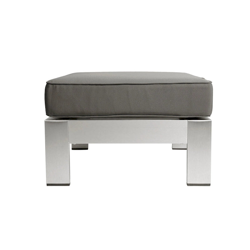 4-Piece Aluminum Sofa Set Silver with Khaki Cushions 1 Sofa 1 Ottoman 2 Tables