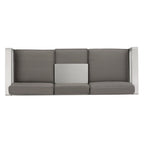 4-Piece Aluminum Sofa Set Silver with Khaki Cushions 1 Sofa 1 Ottoman 2 Tables