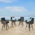 4-Piece Wicker Swivel Bar Stool Set Mixed Black with Dark Gray Cushions