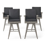 4-Piece Wicker Swivel Bar Stool Set Mixed Black with Dark Gray Cushions