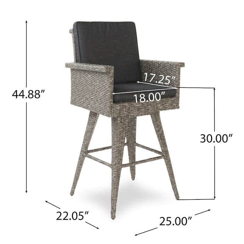4-Piece Wicker Swivel Bar Stool Set Mixed Black with Dark Gray Cushions