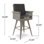 4-Piece Wicker Swivel Bar Stool Set Mixed Black with Dark Gray Cushions