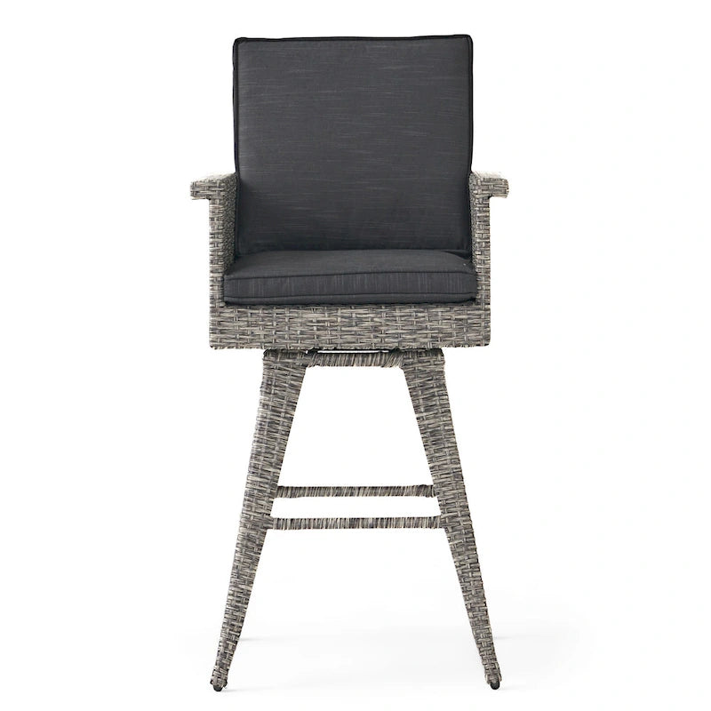 4-Piece Wicker Swivel Bar Stool Set Mixed Black with Dark Gray Cushions