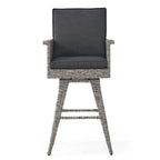 4-Piece Wicker Swivel Bar Stool Set Mixed Black with Dark Gray Cushions