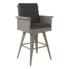 4-Piece Wicker Swivel Bar Stool Set Mixed Black with Dark Gray Cushions