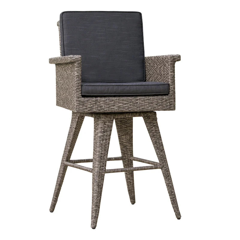 4-Piece Wicker Swivel Bar Stool Set Mixed Black with Dark Gray Cushions