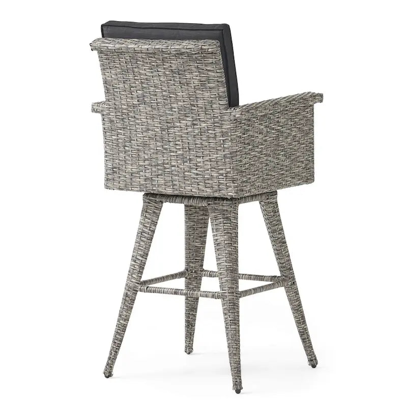 4-Piece Wicker Swivel Bar Stool Set Mixed Black with Dark Gray Cushions