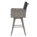 4-Piece Wicker Swivel Bar Stool Set Mixed Black with Dark Gray Cushions