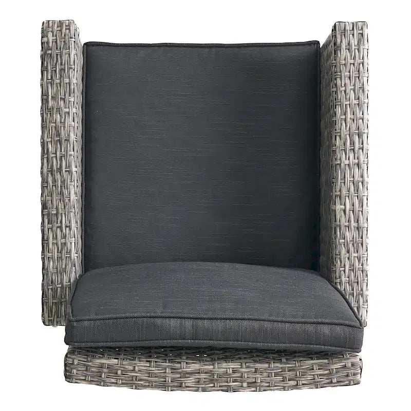 4-Piece Wicker Swivel Bar Stool Set Mixed Black with Dark Gray Cushions