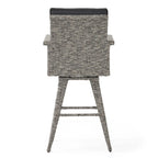 4-Piece Wicker Swivel Bar Stool Set Mixed Black with Dark Gray Cushions