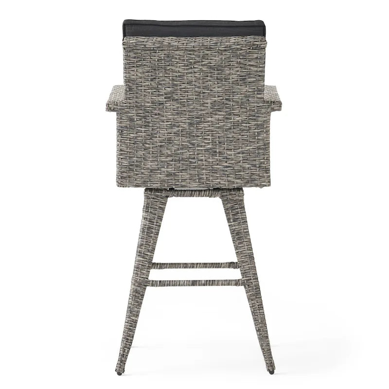 4-Piece Wicker Swivel Bar Stool Set Mixed Black with Dark Gray Cushions