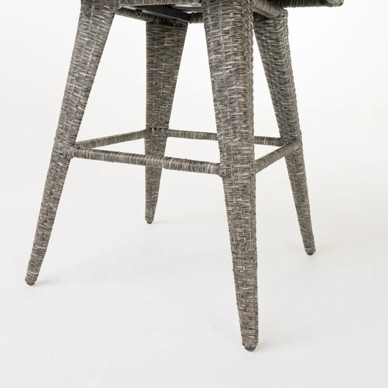 4-Piece Wicker Swivel Bar Stool Set Mixed Black with Dark Gray Cushions