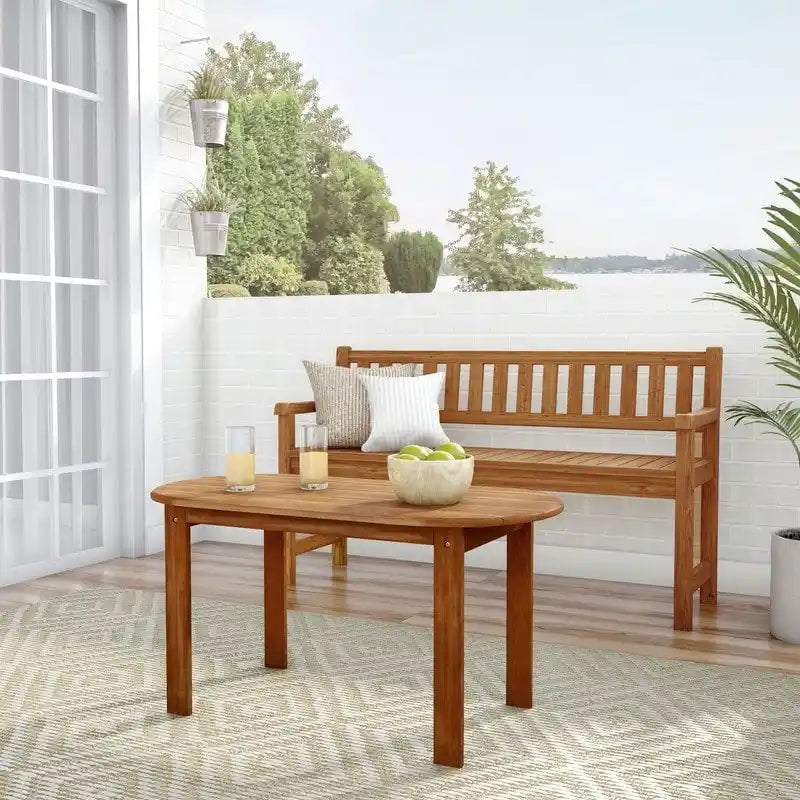 Rectangular Acacia Wood Coffee Table Brown Teak Finish Adirondack Style