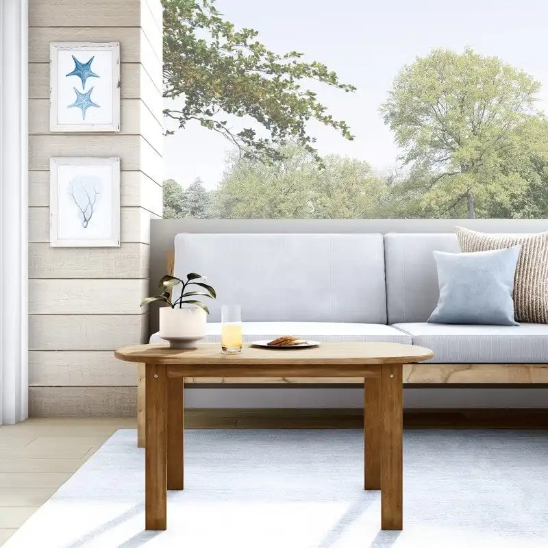 Rectangular Acacia Wood Coffee Table Brown Teak Finish Adirondack Style