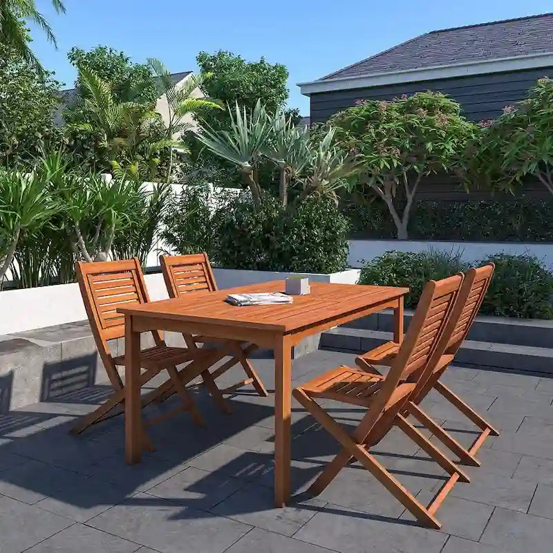 5-Piece Eucalyptus Wood Dining Set Light Brown for 4 People Folding Chairs