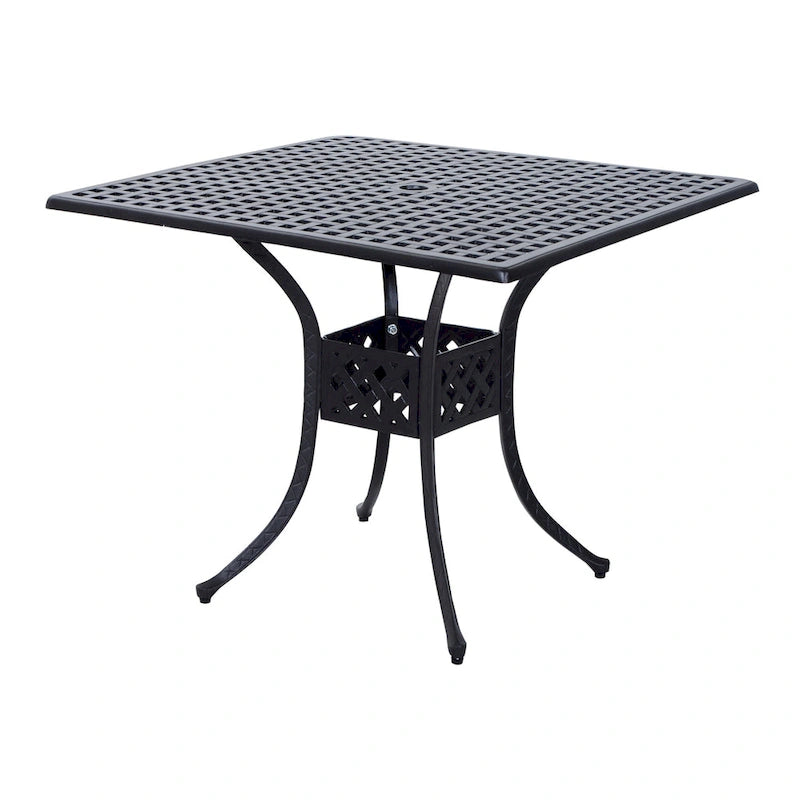 Square Cast Aluminum Bistro Table Black 36x36 inches with Umbrella Hole