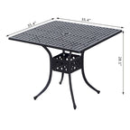 Square Cast Aluminum Bistro Table Black 36x36 inches with Umbrella Hole