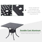 Square Cast Aluminum Bistro Table Black 36x36 inches with Umbrella Hole