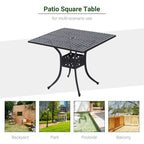 Square Cast Aluminum Bistro Table Black 36x36 inches with Umbrella Hole