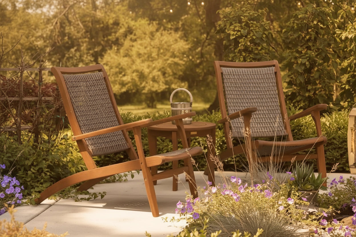 Eucalyptus Wood and Wicker Lounger Brown/Driftwood Gray All-Weather