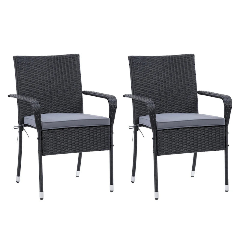 CorLiving Parksville Patio Armchair Set Stackable - Black Finish/Ash Grey Cushions 2pc