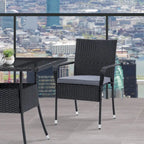 2-Piece Stackable Patio Armchair Set Black Wicker with Ash Grey Cushions