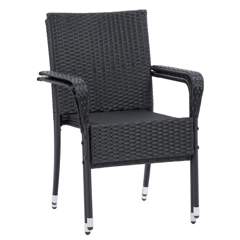 2-Piece Stackable Patio Armchair Set Black Wicker with Ash Grey Cushions
