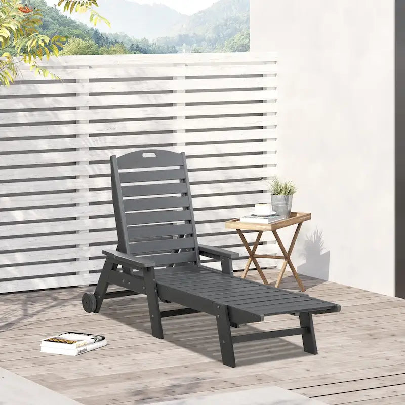 HDPE Chaise Lounge Chair Light Gray 5-Level Adjustable with Wheels