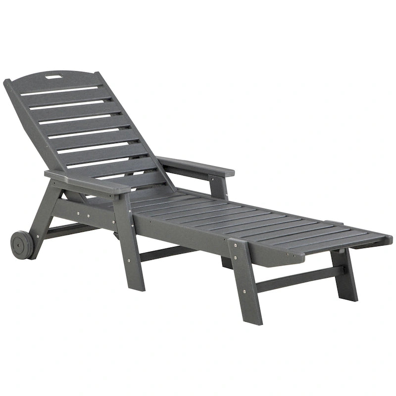 HDPE Chaise Lounge Chair Light Gray 5-Level Adjustable with Wheels