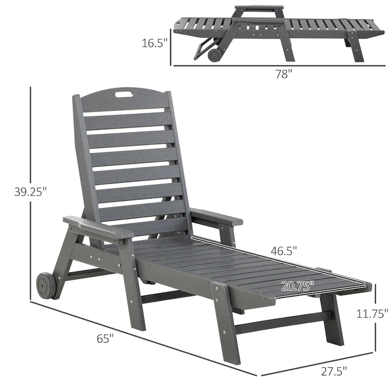 HDPE Chaise Lounge Chair Light Gray 5-Level Adjustable with Wheels