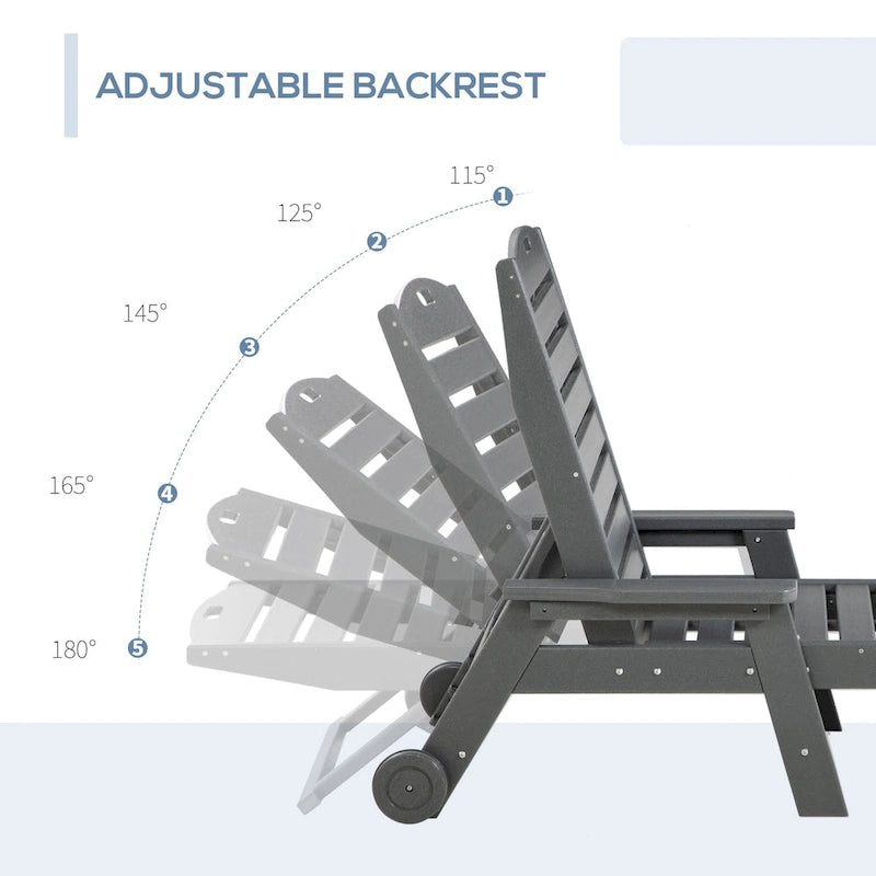 HDPE Chaise Lounge Chair Light Gray 5-Level Adjustable with Wheels