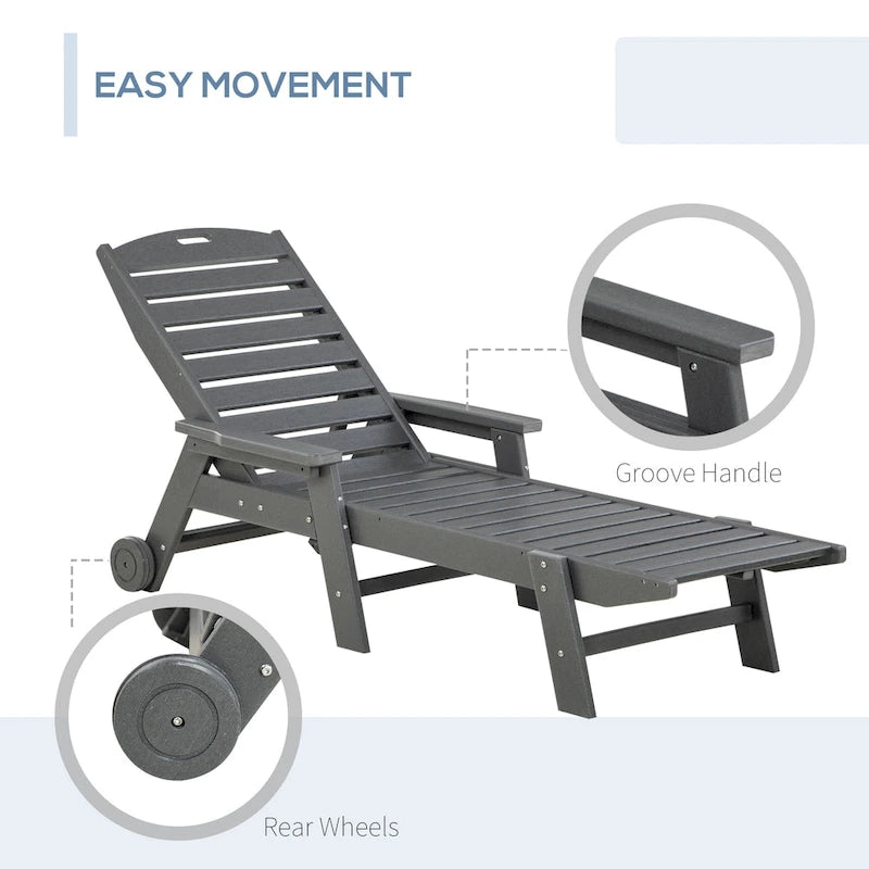 HDPE Chaise Lounge Chair Light Gray 5-Level Adjustable with Wheels