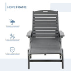 HDPE Chaise Lounge Chair Light Gray 5-Level Adjustable with Wheels