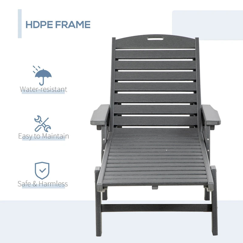 HDPE Chaise Lounge Chair Light Gray 5-Level Adjustable with Wheels