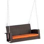 2-Person Wicker Hanging Swing Bench Dark Coffee with Cushion 550lbs