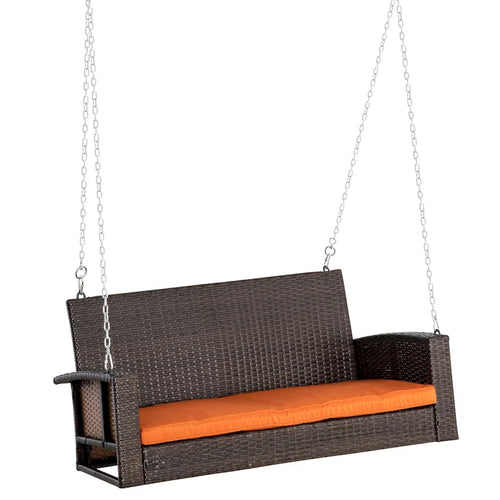 2-Person Wicker Hanging Swing Bench Dark Coffee with Cushion 550lbs