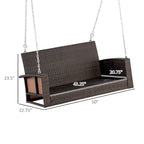 2-Person Wicker Hanging Swing Bench Dark Coffee with Cushion 550lbs