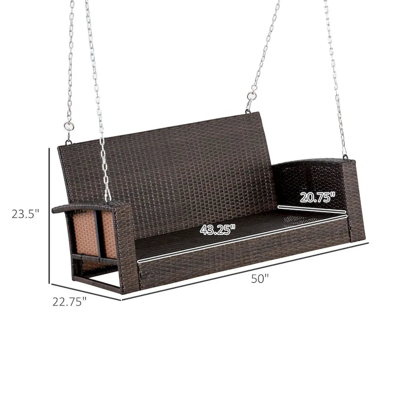 2-Person Wicker Hanging Swing Bench Dark Coffee with Cushion 550lbs