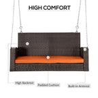 2-Person Wicker Hanging Swing Bench Dark Coffee with Cushion 550lbs