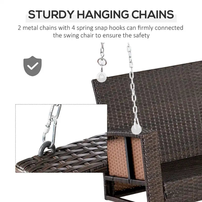 2-Person Wicker Hanging Swing Bench Dark Coffee with Cushion 550lbs