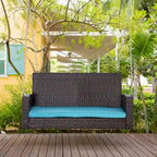 2-Person Wicker Hanging Swing Bench Dark Coffee with Cushion 550lbs