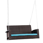2-Person Wicker Hanging Swing Bench Dark Coffee with Cushion 550lbs
