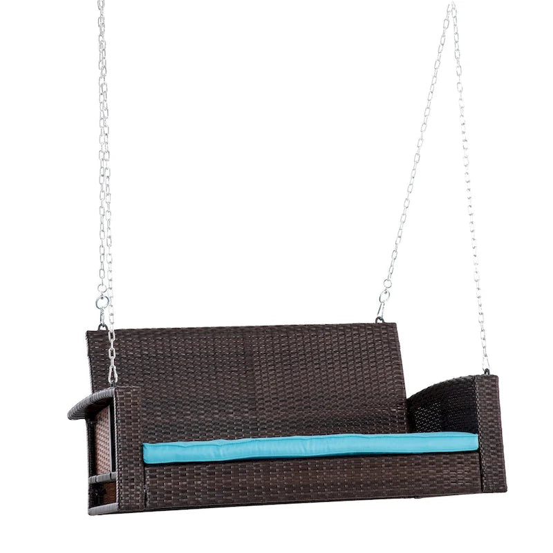 2-Person Wicker Hanging Swing Bench Dark Coffee with Cushion 550lbs