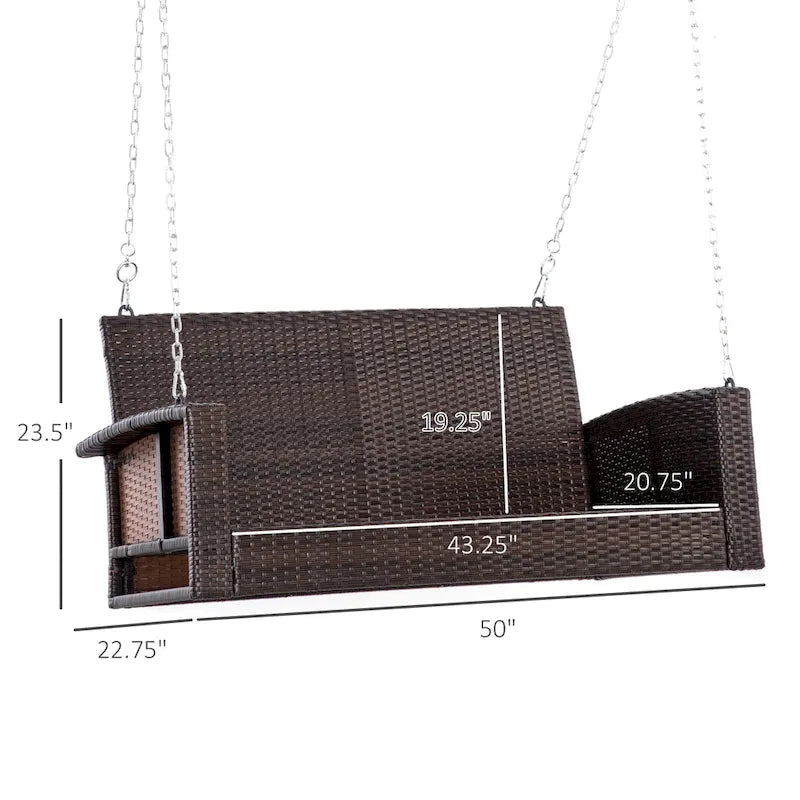2-Person Wicker Hanging Swing Bench Dark Coffee with Cushion 550lbs