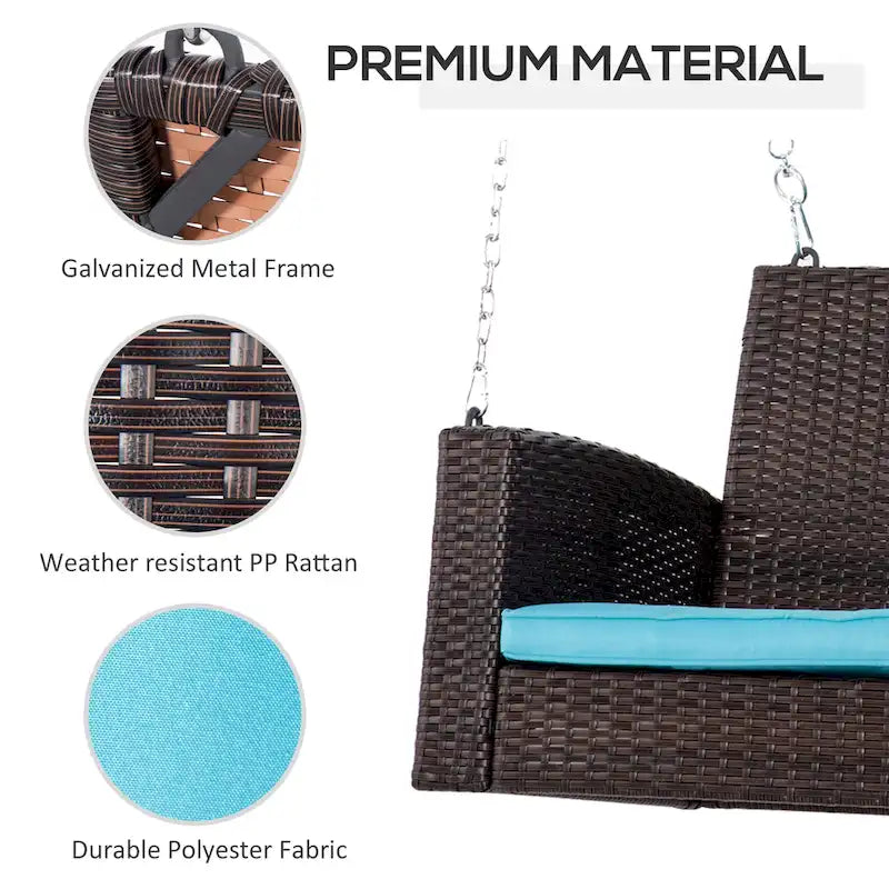 2-Person Wicker Hanging Swing Bench Dark Coffee with Cushion 550lbs