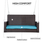 2-Person Wicker Hanging Swing Bench Dark Coffee with Cushion 550lbs